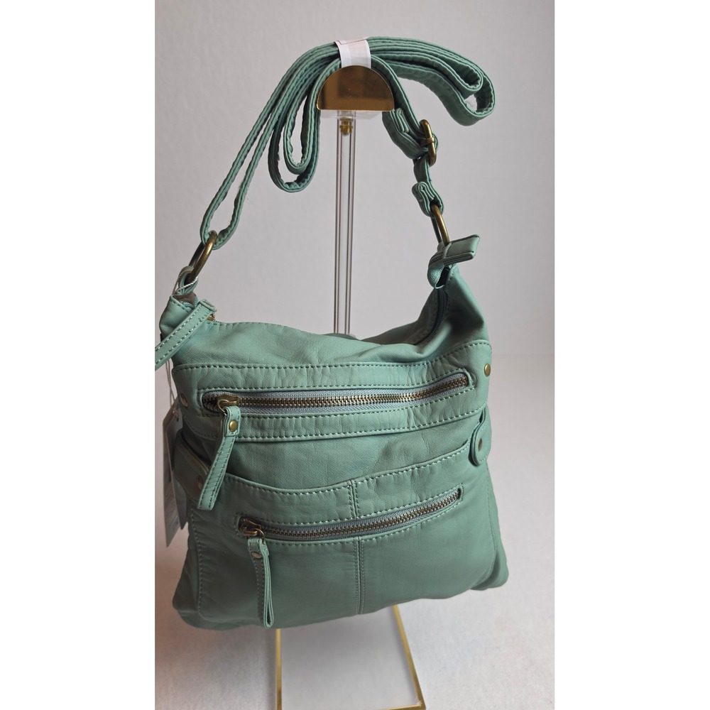 Scarleton Sage Green Vegan Leather Multi Pocket Crossbody Shoulder Bag NWT